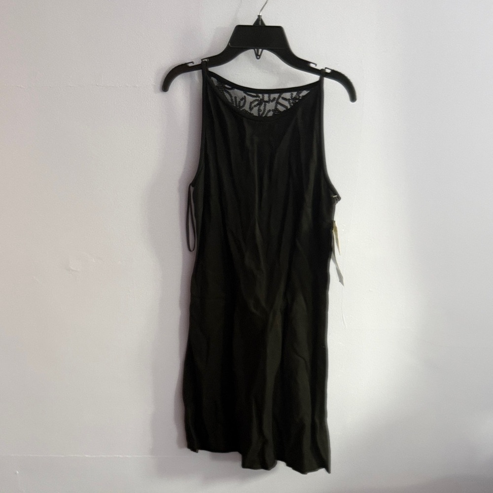 Jessica McClintock Black Midi Slip Dress with Lace Yoke